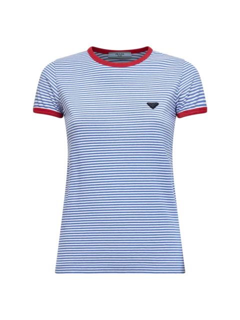 Prada Prada Abbigliamento Women Periwinkle Blue And Red Striped Cotton T-Shirt