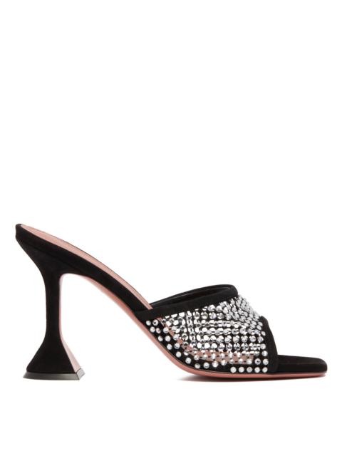 Amina Muaddi Black Lupita Net Mules with Crystals
