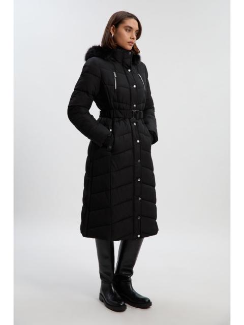 KAREN MILLEN Petite Faux Down Padded Belted Hooded Puffer Coat