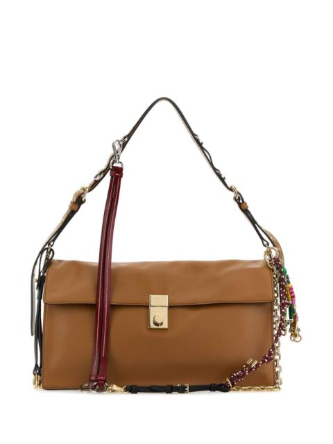 Prada Prada Women Camel Leather Large Prada Soft Sound Shoulder Bag