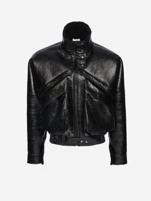 MAGDA BUTRYM Shearling bomber jacket in black patent leather