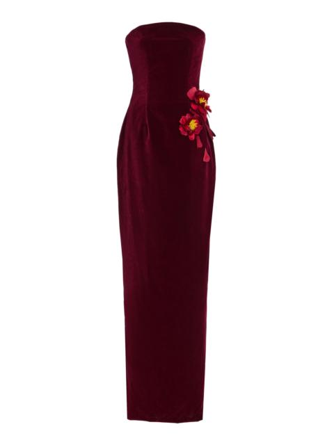 Oscar de la Renta Floral-Appliquéd Velvet Gown pink