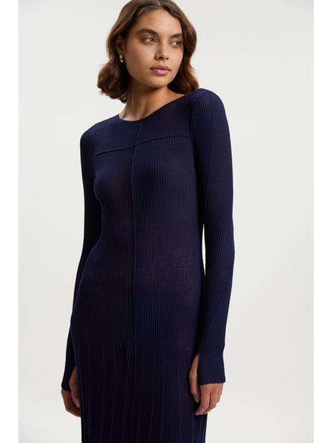 KAREN MILLEN Petite Drapey Sheer Rib Knitted Midi Dress