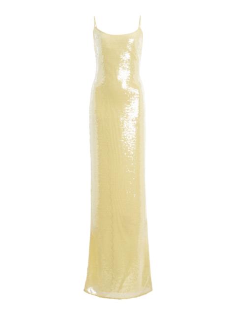 THE NEW ARRIVALS ILKYAZ OZEL Exclusive Isis Sequined Maxi Dress yellow
