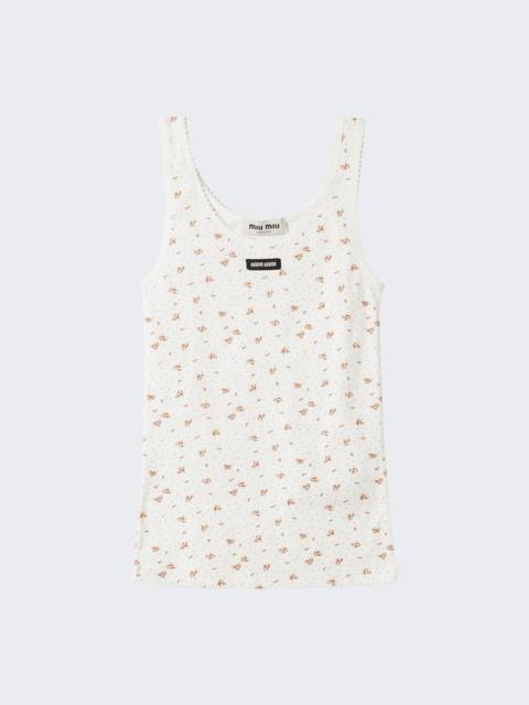 Miu Miu Ribbed Jersey Tank Top Bianco And Tabacco