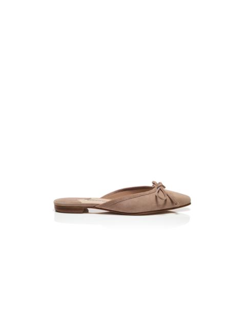 Manolo Blahnik Light Beige Suede Flat Mules