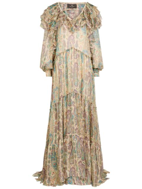 Etro Etro Patterned Ruffled Silk Maxi Dress