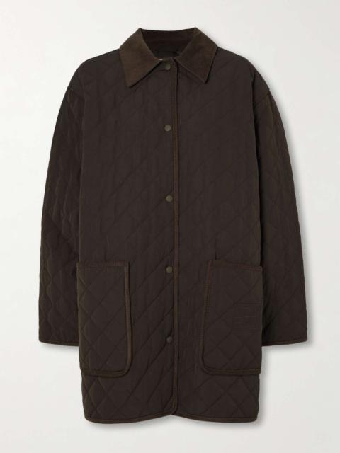 Oversized corduroy-trimmed quilted organic cotton-blend jacket Brown
