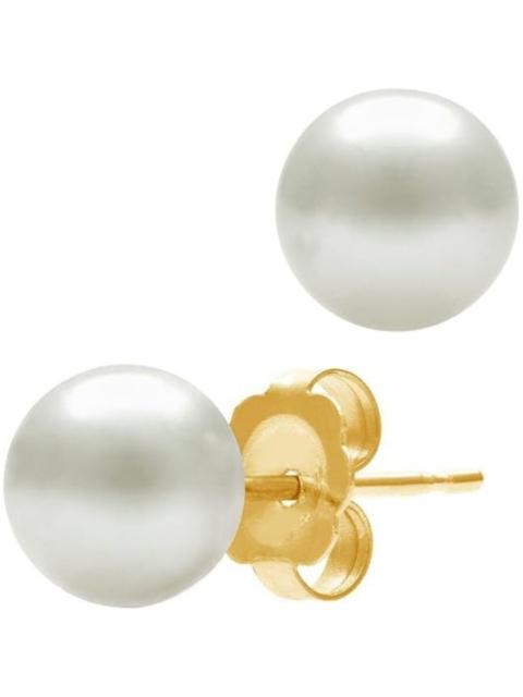 Other Designers Belacqua 8-9mm White Freshwater Button Pearl Stud Earrings in 14K Yellow Gold Jewelry for Women