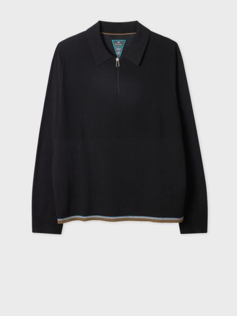 Paul Smith Black Zip Washable Merino-Wool Polo Shirt