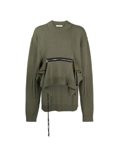 zip-pocket asymmetric jumper