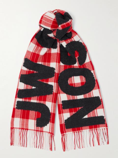 JW Anderson Fringed Appliquéd Checked Wool-blend Scarf