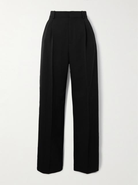SAINT LAURENT Pleated Grain De Poudre Wool Straight-leg Pants