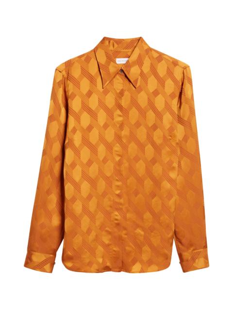 Dries Van Noten Dries Van Noten Chowy Chain Jacquard Button-Up Shirt in Orange at Nordstrom