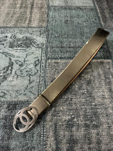 CHANEL Chanel Double C wide belt silver patent leather