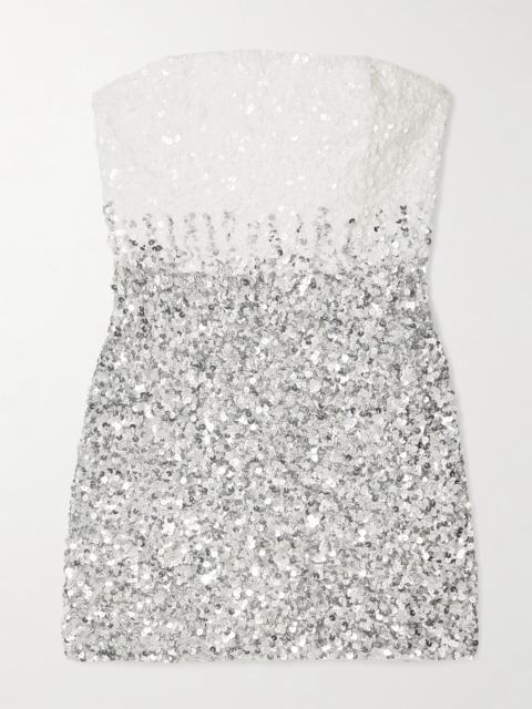 RETROFÊTE Katalina Strapless Two-tone Sequined Tulle Mini Dress