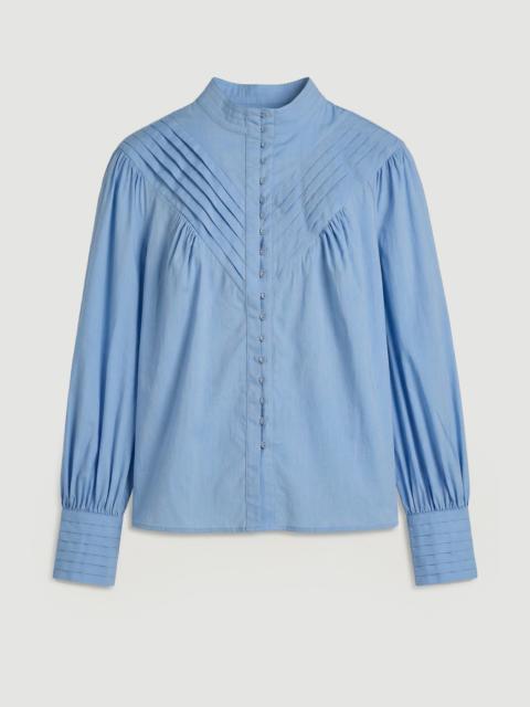 KAREN MILLEN Plus Size Cotton Pleated High Neck Balloon Sleeve Woven Blouse