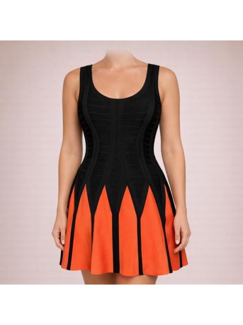 Other Designers Herve Leger Black and Orange Flare Dress