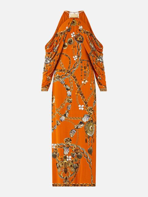 CAMILLA DRAPED SLEEVE DRESS WITH HARDWARE