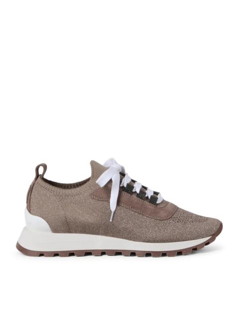 Brunello Cucinelli Brunello Cucinelli Women Sparkling Suede And Cotton Mesh Runners With Shiny Eyelets