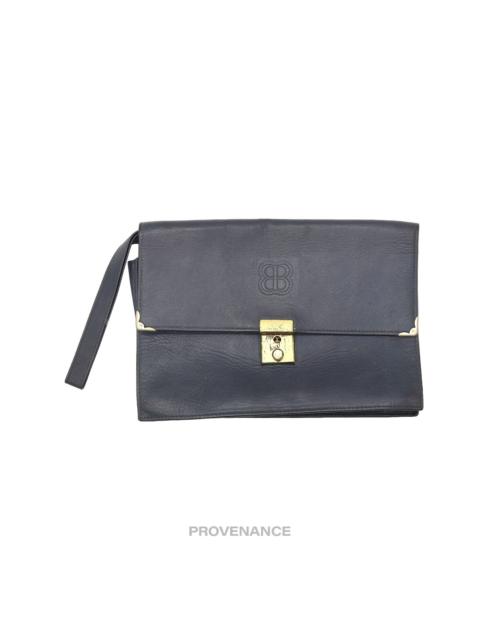 BALENCIAGA Balenciaga BB Logo Clutch Bag - Navy Leather