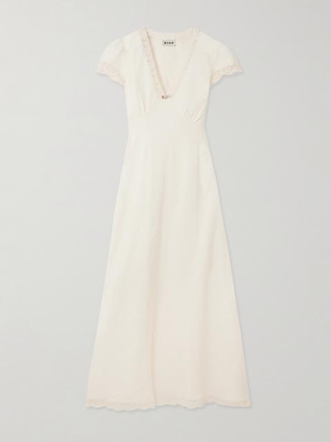 RIXO Clarice Lace-trimmed Linen-blend Midi Dress