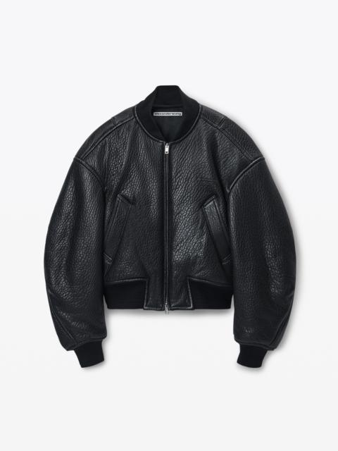 Alexander Wang Cropped Bomber Jacket in Primal Lambskin Leather