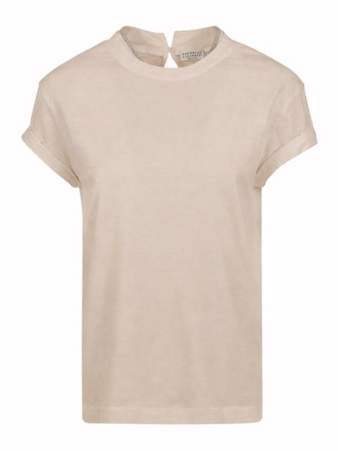 Brunello Cucinelli STRETCH COTTON JERSEY T-SHIRT WITH PRECIOUS FAUX LAYERING