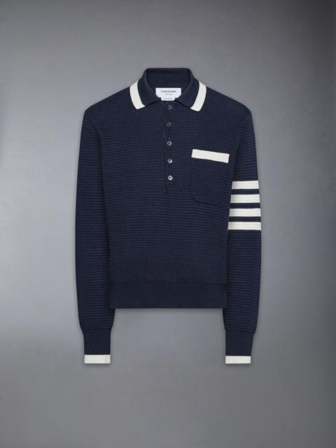 Thom Browne TEXTURED STITCH 4-BAR RELAXED LONG SLEEVE POLO
