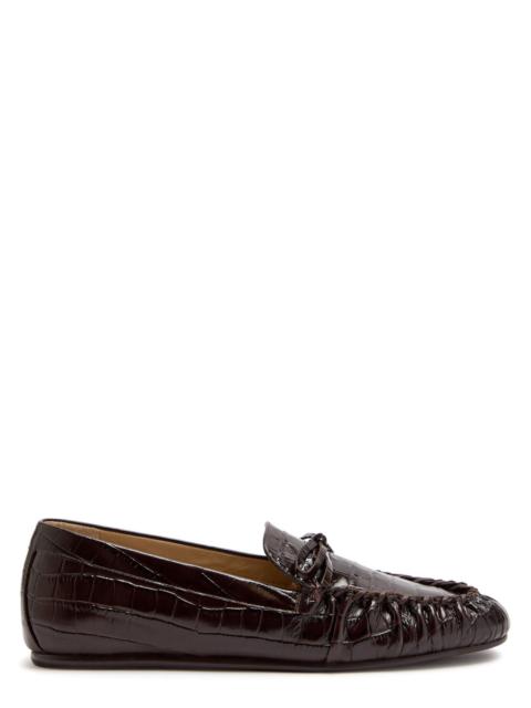 Stuart Weitzman Stuart Weitzman Britt Bow Crocodile-effect Patent Leather Loafers