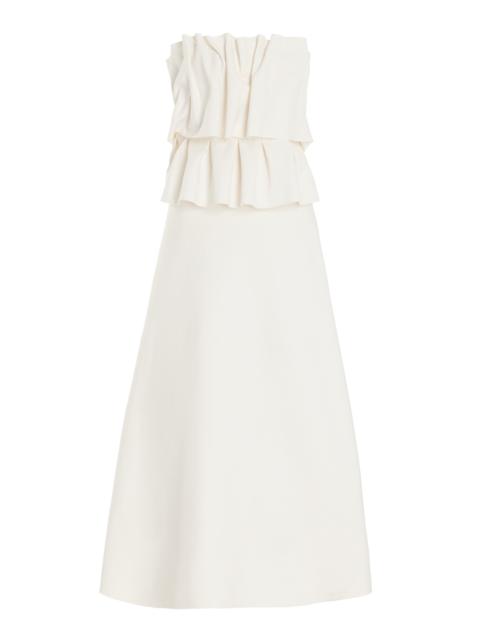 House of Dagmar Ruffled Stretch-Crepe Strapless Midi Dress white