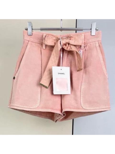 CHANEL Chanel pink denim shorts with tie detail