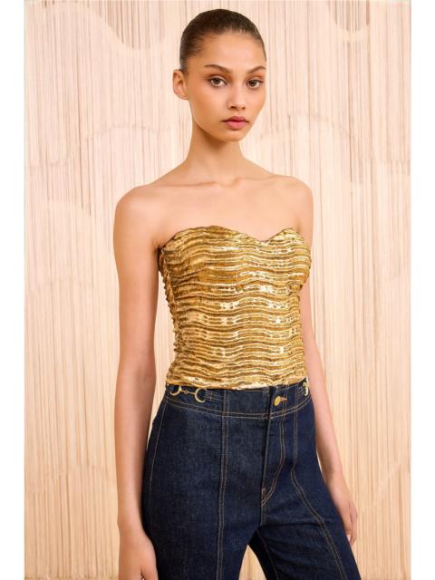 ULLA JOHNSON Heleen Metallic Cropped Bustier Top