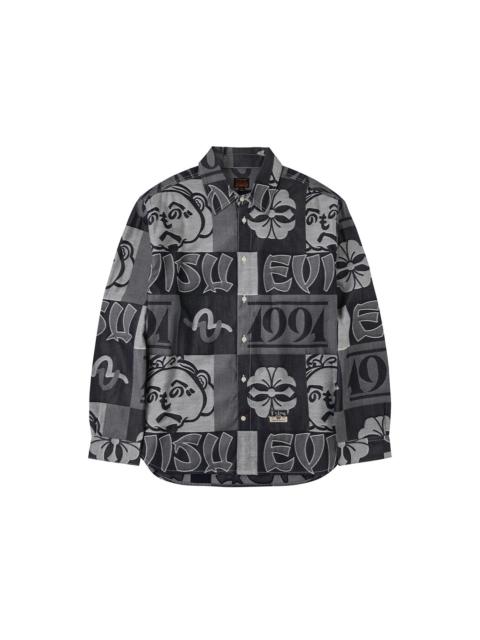 EVISU Allover Henohenomohe Godhead Jacquard Relax Fit Denim Shirt