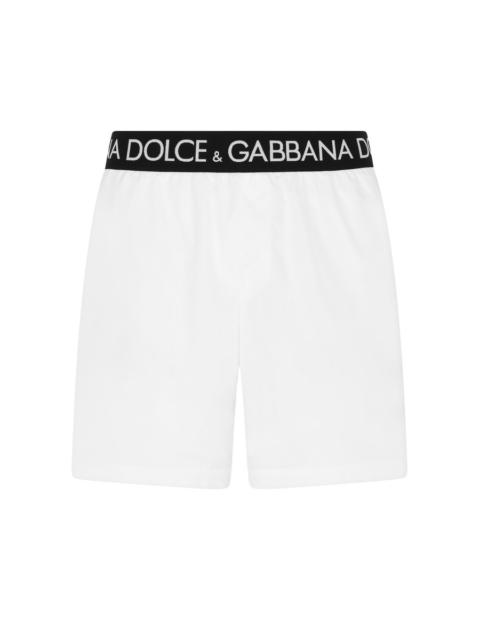 Dolce & Gabbana Mid-length swim trunks with branded stretch waistband