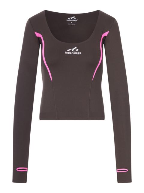 BALENCIAGA Balenciaga Women Techwear Long-Sleeved Top In Technical Fabric In Khaki Brown And Fluorescent Pink