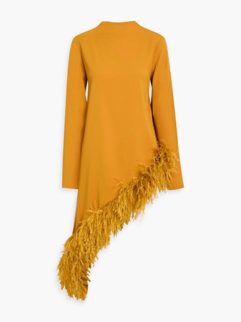 LAPOINTE Asymmetric feather-trimmed crepe tunic