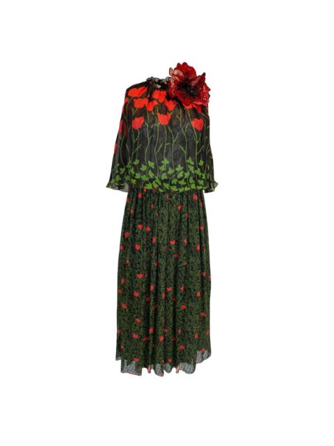 GUCCI Poppy Field Fil Coupé Silk Cape Dress