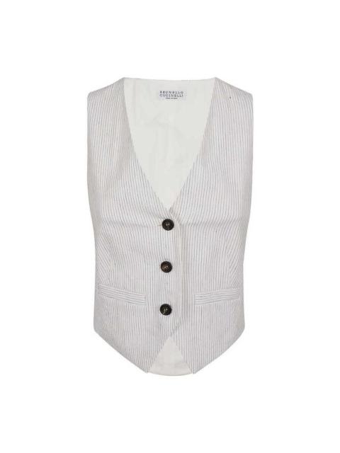 Brunello Cucinelli Brunello Cucinelli White Striped Tailored Vest