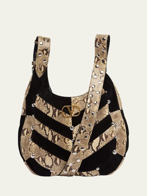 Valentino Patchwork Suede & Python Hobo Bag