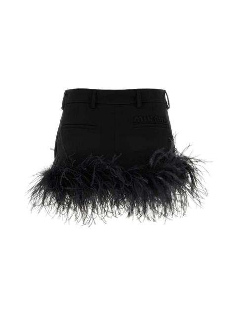 Black Stretch Wool Mini Skirt