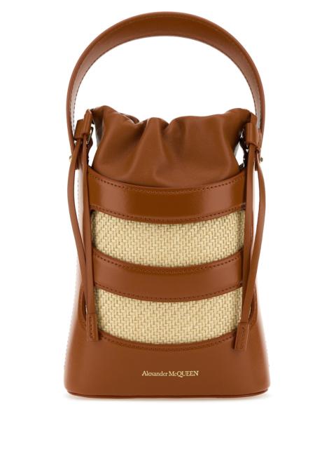 Alexander McQueen Two-tone leather and raffia mini The Rise bucket bag