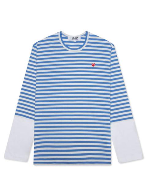Comme des Garçons PLAY WOMEN'S STRIPED WHITE SLEEVE L/S T-SHIRT - BLUE