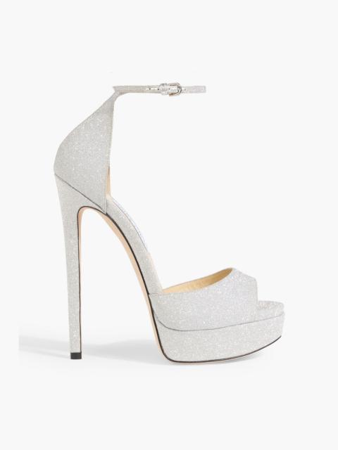 JIMMY CHOO Max 150 glittered satin platform sandals