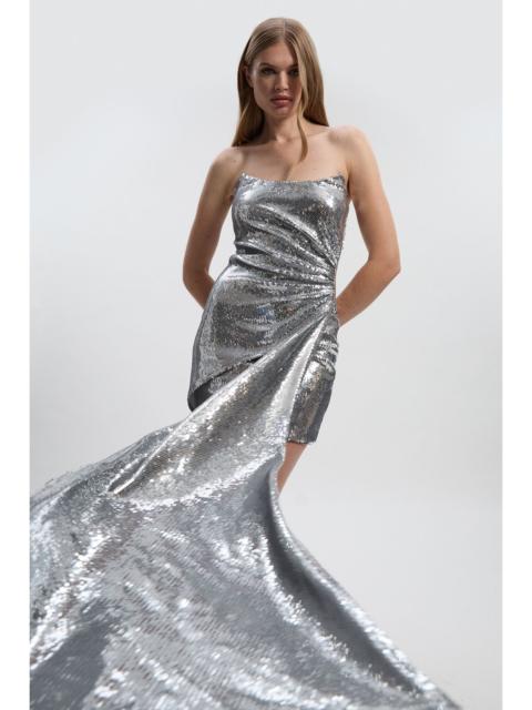 KAREN MILLEN Sequin Bandeau Train Detail Mini Dress