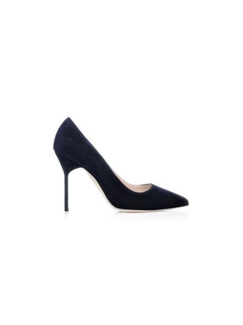 Manolo Blahnik Navy Suede Pointed Toe Pumps