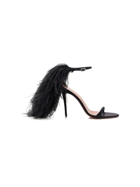 Amina Muaddi Jerry Feather-Trimmed Satin Sandals black