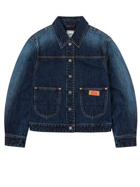 EVISU Gradient Print Loose Fit Washed Denim Jacket