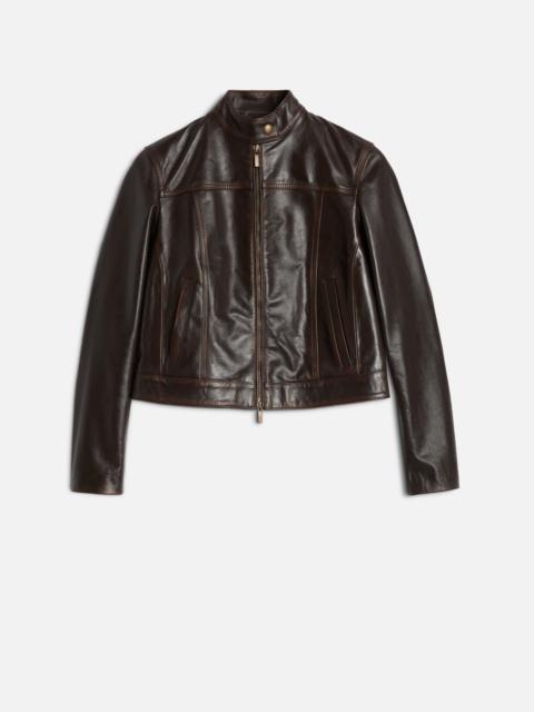 7 For All Mankind CROPPED BIKER JACKET in Leather Vintage Brown