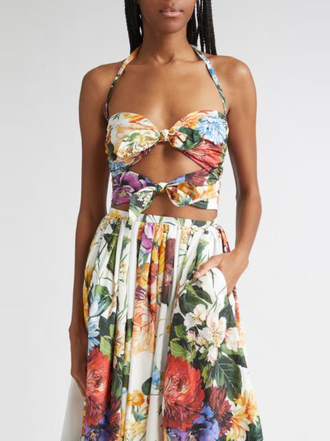 Dolce & Gabbana Dolce&Gabbana Floral Bow Cutout Halter Top in Ha5Pc B.fiori Cret. F.bco at Nordstrom